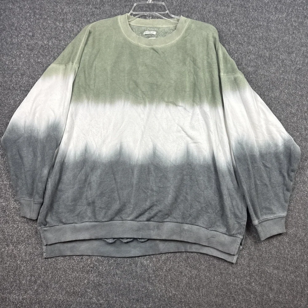 American Eagle Sweater M Sage Green White Ombré Dip Dye Jegging Fit Split‎ Hem
